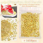 qiipii 1650PCS 5mm Shiny Gold Round Half Round Pearls - Image 2