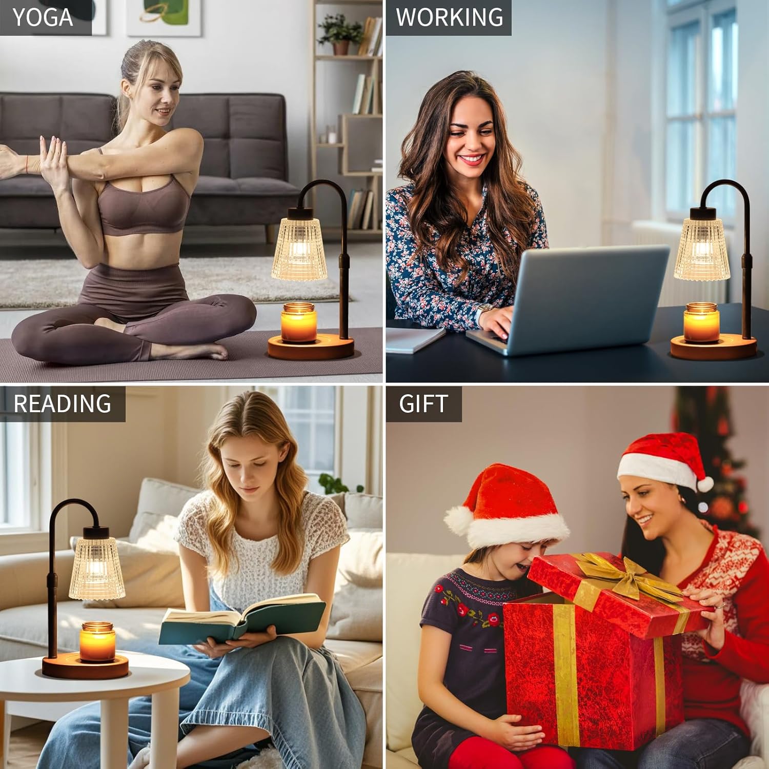 Black Candle Warmer Lamp WithTimer and Dimmer,Fragrance Electric Wax Melt Warmer with 2 Bulbs,Scented Jar Lamp,Mother's Day/Birthday/Christmas Gifts for Mom/Wife,Home Decor,Adjustable Height