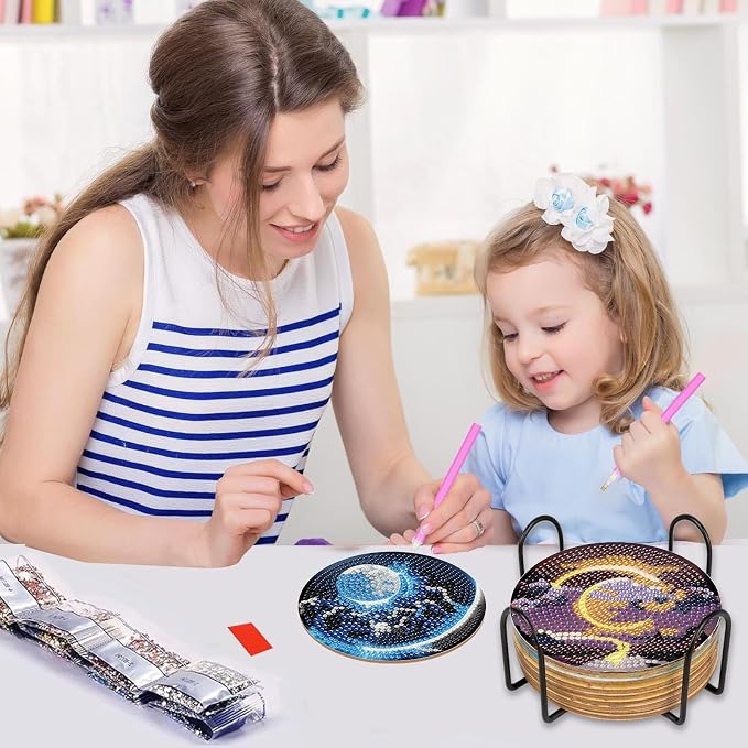 Gemozaic 8PCS Diamond Art Coasters Kit, Moon Night Landscape Diamond Painting - Image 3