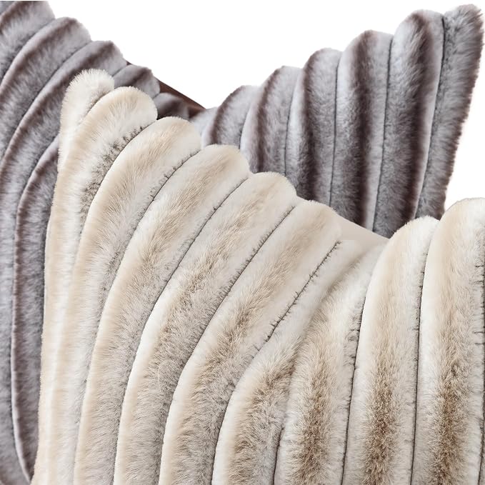 decorUhome Cozy Faux Fur Throw Pillow Covers 22x22 Set of 2 Decorative Soft - Image 2