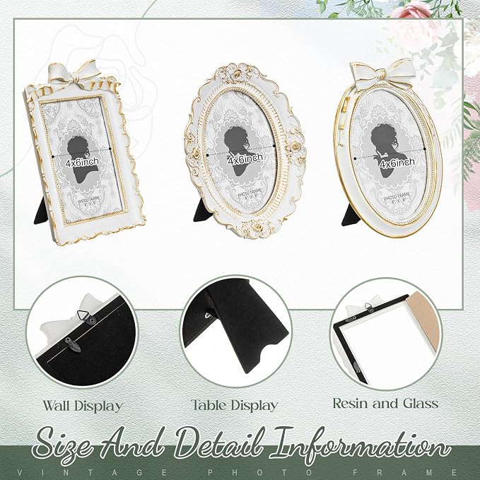 Vicenpal 3 Pcs Tiny Picture Ornate Frames 4 x 6 Inch Small Vintage Oval Picture - Image 3