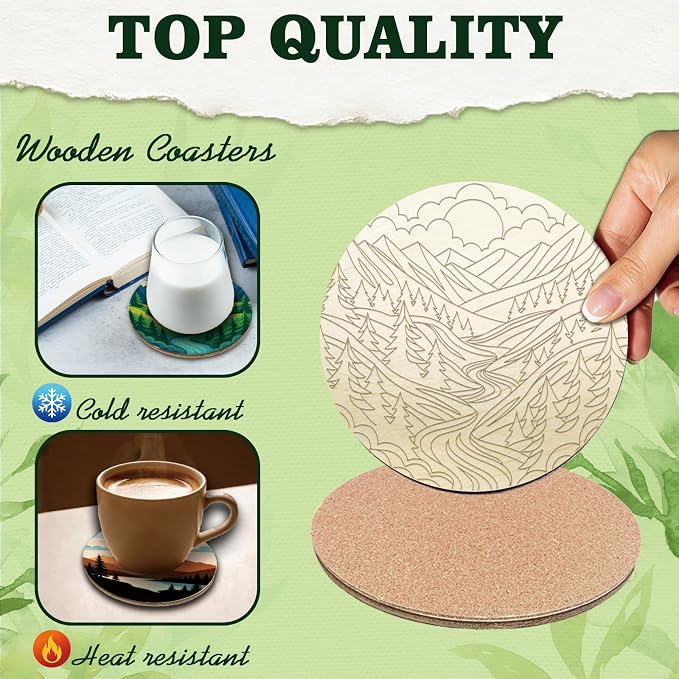 26PCS Wood Coasters Craft Kit 10 Paint You Own Coaster - Image 3
