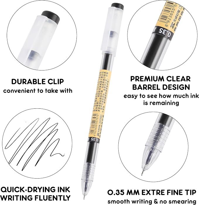 Japanese Style Black Gel Ink Pens, 0.35mm Extra Fine Point, No Smudge Quick - Image 3