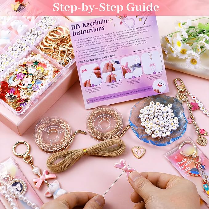 Wurosi 773 Pcs Beaded Keychain Making Kit, Bag Charm Kit, - Image 7