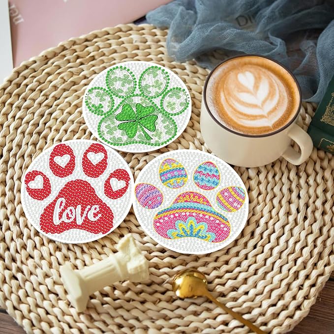8 PCS Diamond Art Coasters Kit, Cute Paw-Shaped Diamond Painting Coasters - Image 2