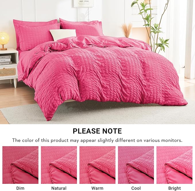 HYMOKEGE Hot Pink Twin Comforter Set Seersucker 5 Pieces, All Season Luxury Bed - Image 5