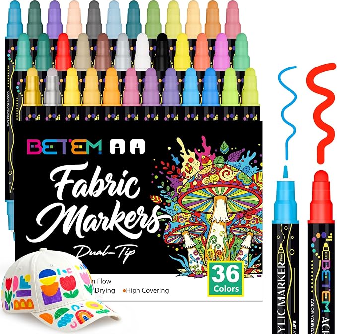 Betem 36 Colors Dual Tip Acrylic Paint Markers, Fabric Decorating Kits Premium by BetemArtWorld