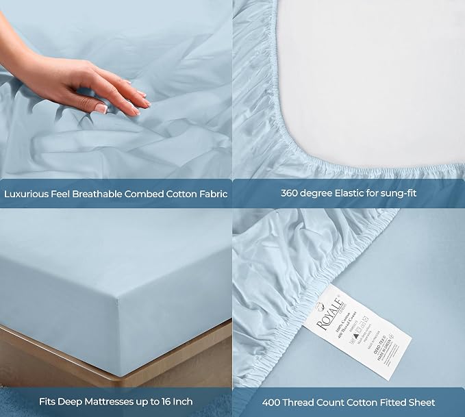 Royale Linens 400 Thread Count 100% American Grown Cotton Fitted Sheet Full Size - Image 5