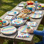 Colorful Happy Birthday Party Supplies, Vibrant Stripe Disposable Tableware - Image 6