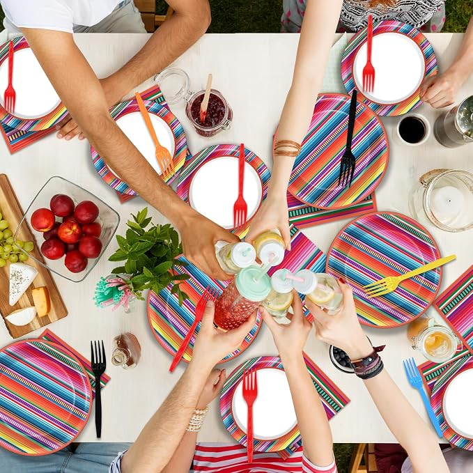 200PCS Mexican Paper Plates and Napkins Fiesta Taco Themed Party Supplies Mayo - Image 7