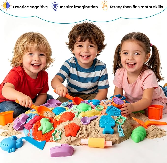 FURWEY Play Sand Set, with 6.6lbs of Colorful Sensory Sand, Plus 10 Tools & - Image 7