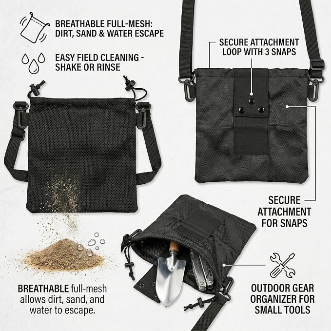 Rock Collecting Bag Foraging Pouch: Belt-to-Sling Convertible Mesh Bag | - Image 3