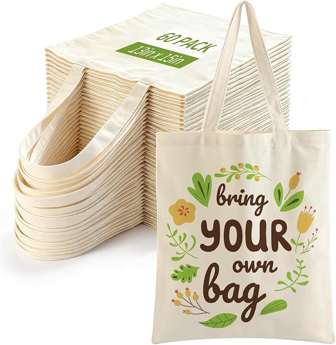 60-Pack Sublimation Blanks Tote Bags, Off-White Canvas Bags by MAFYE