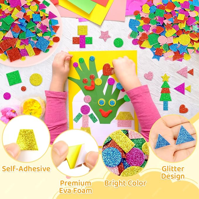 CCINEE 714 Pcs Glitter Foam Stickers 6 Colors Self Adhesive Heart Stars Circle - Image 3