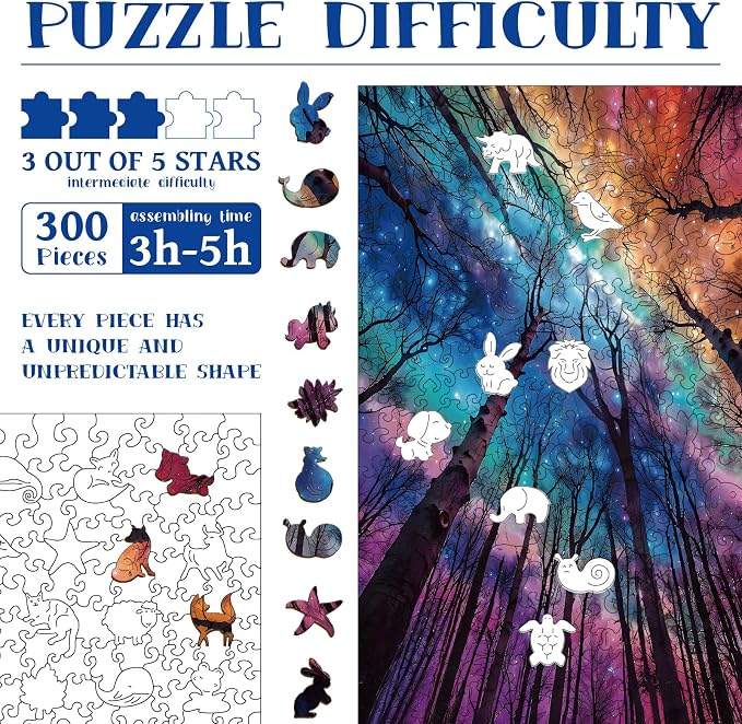 300pcs Wooden Puzzles for Adults Unique Animal Shaped Pieces | Colorful Funny - Image 3
