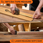 Laser Tape Measure 2-in-1, 197Ft Laser & 16Ft Digital Tape Measure | LCD Display - Image 2