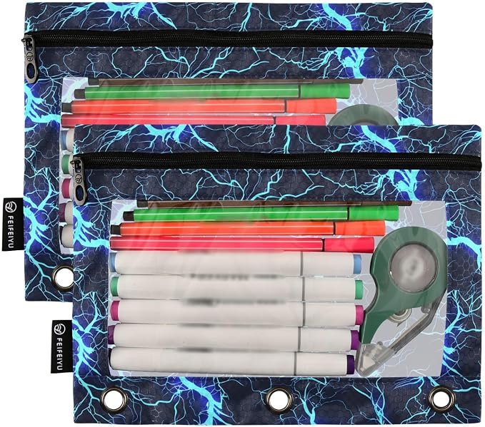 Custom Dark Blue Electric Lightning Pencil Pouch - Image 2