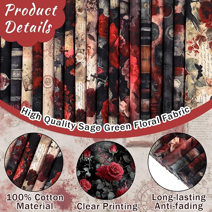 HunnmingRe 20 Pcs 10''x10'' Gothic Halloween Quilting Fabric Square Vintage - Image 6