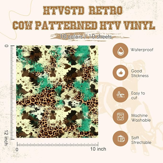 HTVSTD Cowhide HTV Heat Transfer Vinyl 10 Sheets 12×10in Iron on Vinyl | Serape - Image 2