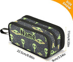 Custom Green Aliens Space Pencil Case Box Boys Girls Personalized Name Large - Image 7