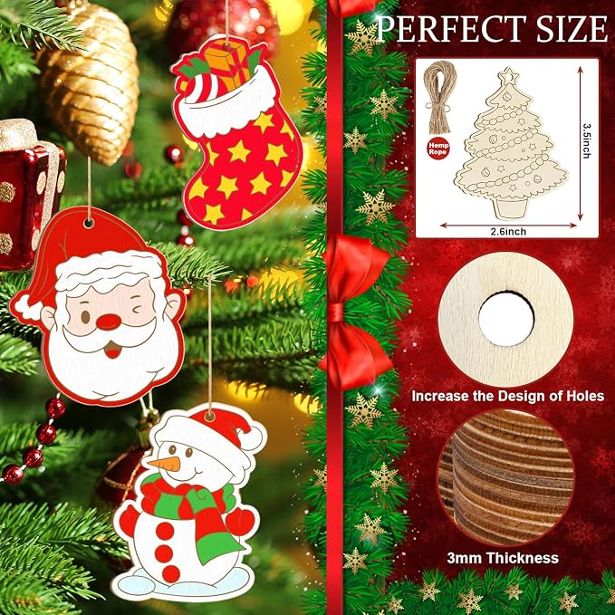 80PCS Wooden Christmas Ornaments to Paint, 10 Styles DIY Blank Unfinished - Image 7