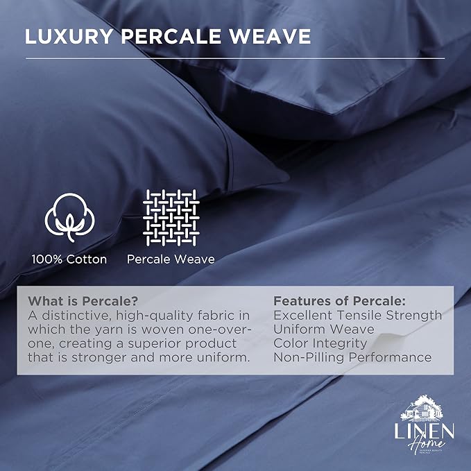 Linen Home 100% Cotton Percale 1 Flat Sheet, Twin Size - Image 2