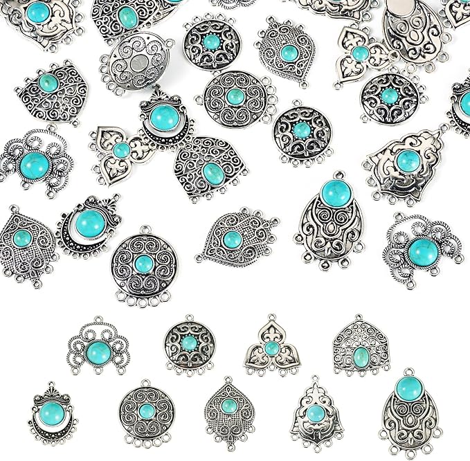 27Pcs Alloy Synthetic Turquoise Chandelier Component Links Charms, Vintage by Craftora