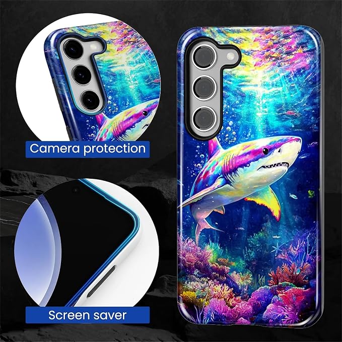 for Samsung Galaxy S23 Plus Case, Colorful Ocean Sharks Pattern Glossy 2 in 1 - Image 6