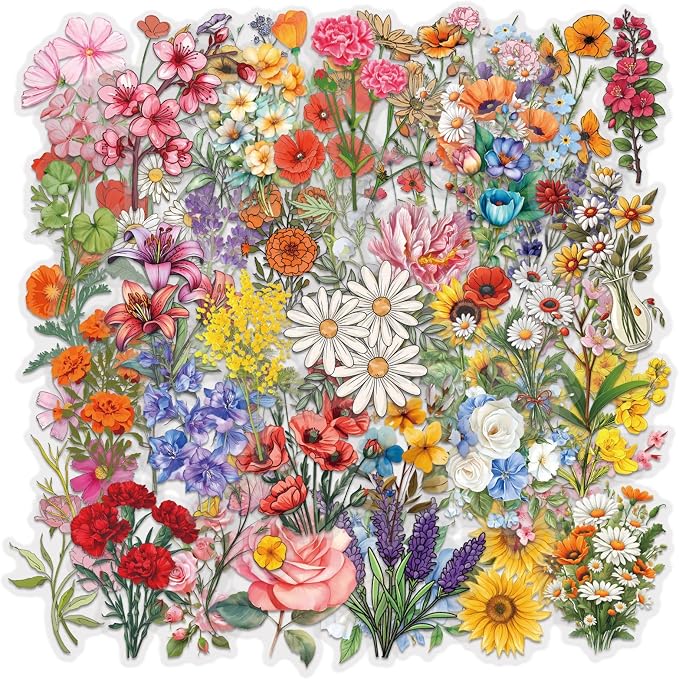 60Pcs Nature Flower Botanical PET Stickers Waterproof Aesthetic Floral by Unknown