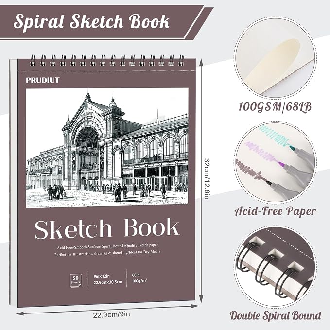 Sketch Book 9×12 inch, Spiral Bound Sketch Pad 50 Sheets, Acid-Free Sketchbook - Image 3