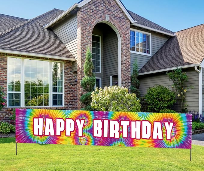 Tie Dye Birthday Banner, Large Happy Birthday Sign, Tie Dye Birthday Party by KindaJoy