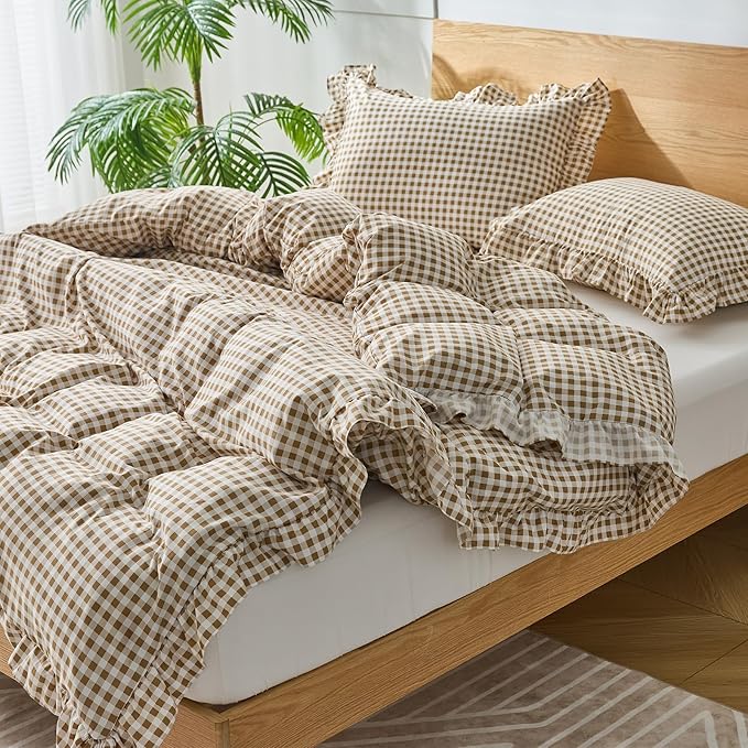 Gingham Duvet Cover Queen Size, 3 Pieces Soft Breathable Microfiber Plaid - Image 4