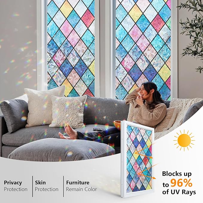 Window Privacy Film Stained Glass 35.4" x 157.4" Rainbow | Static cling – no - Image 2