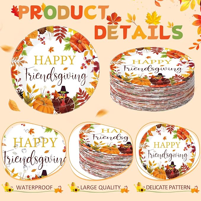 Funnymoom 60 Pcs 7 Inch Happy Friendsgiving Paper Plates Give Thanks Plates - Image 3
