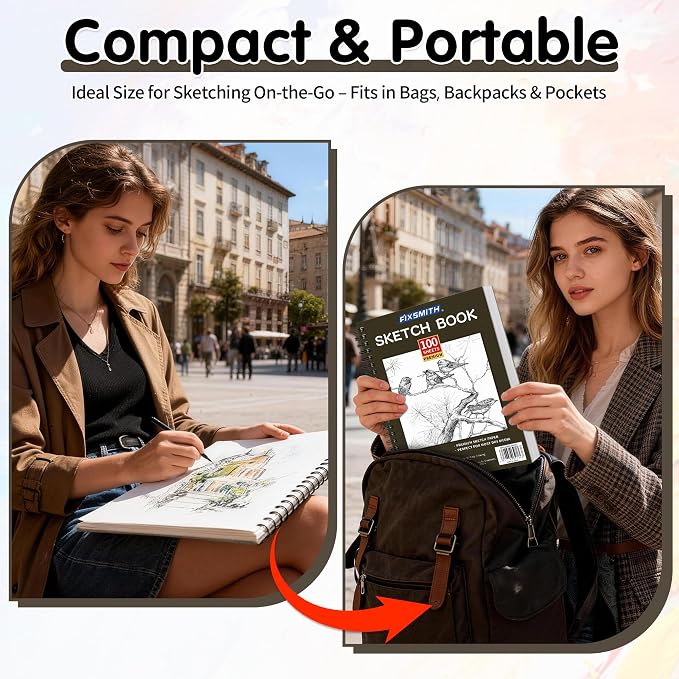 FIXSMITH 9"X12" Brown Sketch Book, 400 Sheets Spiral Sketchbook, Acid Free - Image 6