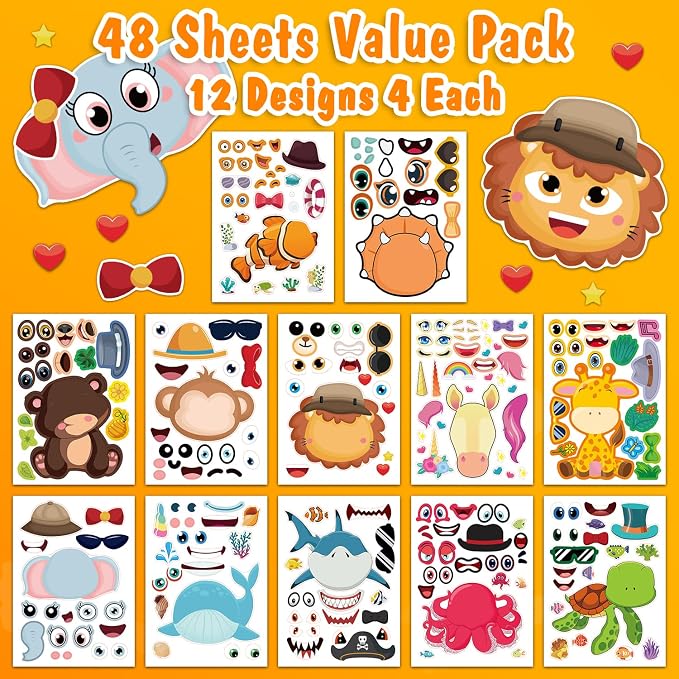 Aowplc 48 Sheets Make-a-Face Animal Stickers Mix and Match - Image 2