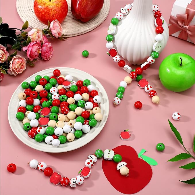 Qunclay 200 Pieces Apple Wooden Beads Thanksgiving Fall Beads - Image 3