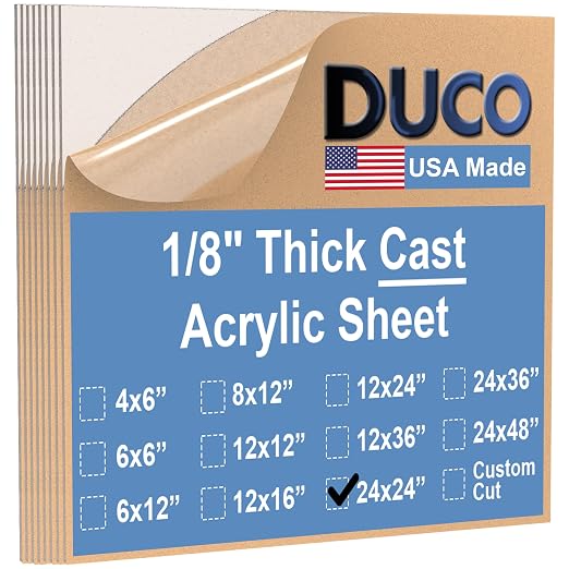 Duco Clear Cast Acrylic Sheets 1/8" Thick 24" x 24" by DucoPlasticsSupply