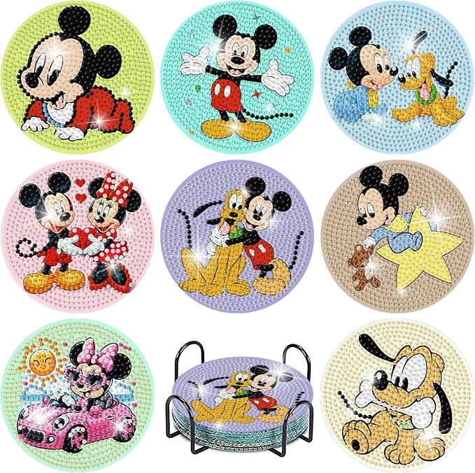 8 Pcs Cute Cartoon Diamond Art Coasters Kit by nekpiahu