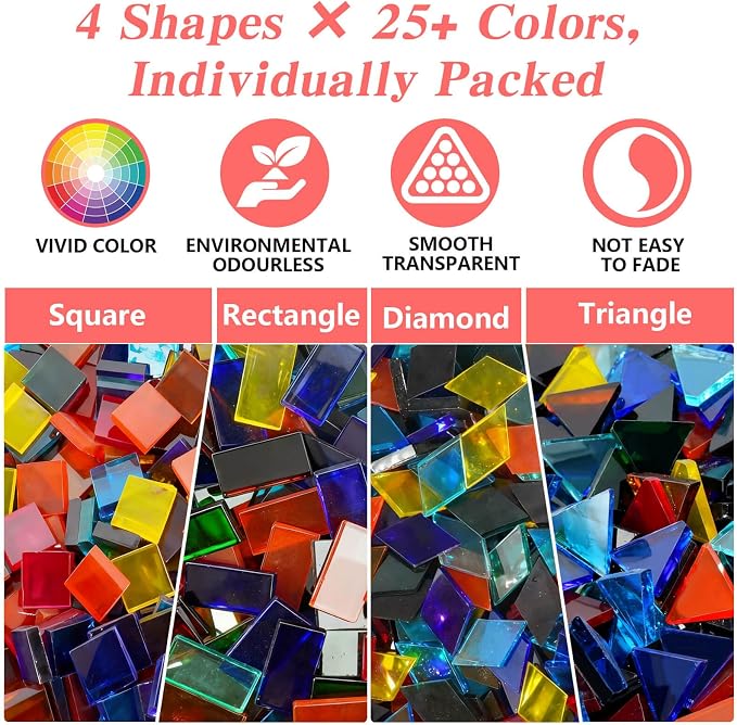 LITMIND 2800 Pcs Transparent Stained Glass Mosaic Tiles – Assorted Colors - Image 3
