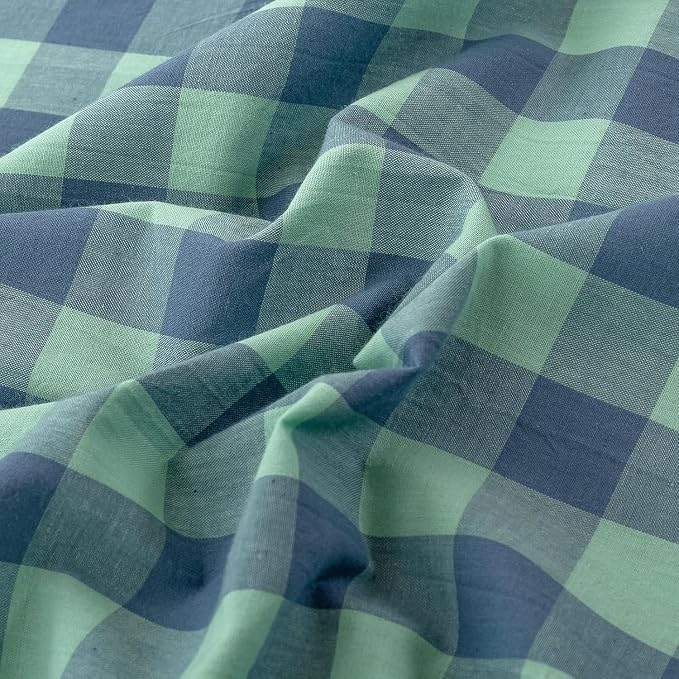mixinni Green Gingham Grid Duvet Cover Queen, 100% Washed Cotton Modern - Image 6