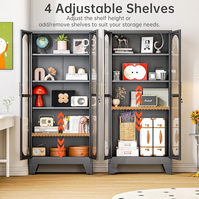 Display Cabinet with Glass Door, Metal Curio Cabinet Multi-Purpose Display Case - Image 5