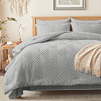Zzlpp Queen Comforter Set 7 Pieces, Light Grey Tufted Bed in a Bag by ZZLPP