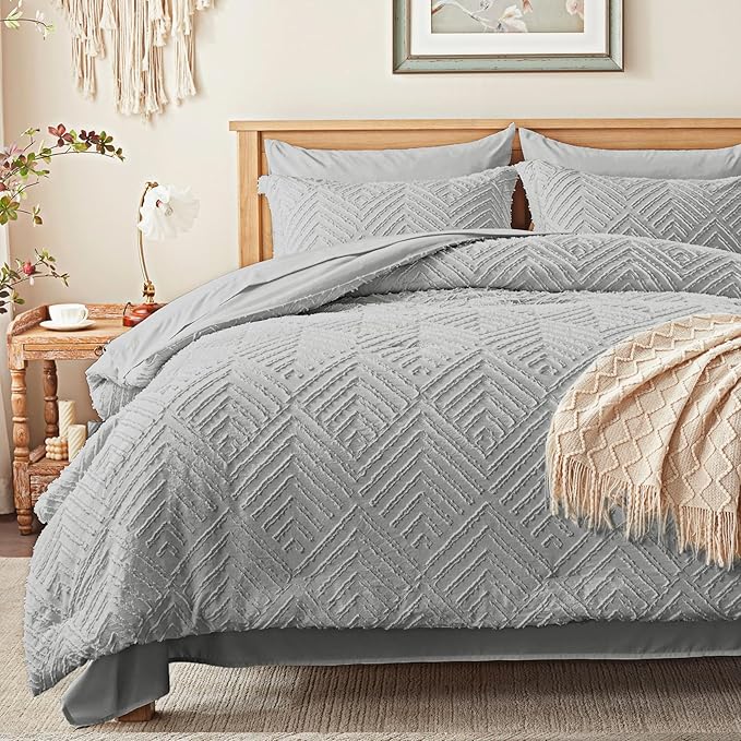 Zzlpp Full Comforter Set 7 Pieces, Light Grey Tufted Bed in a Bag by ZZLPP