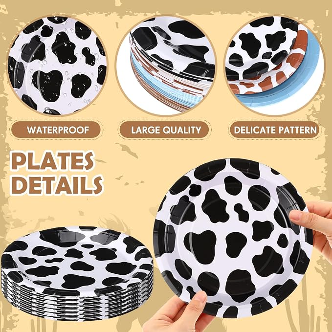 Funnymoom 60 Pcs 7 Inch Western Cowboy Party Paper Plates Blue Brown Cartoon - Image 3