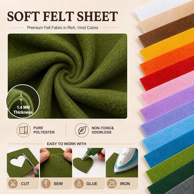 Moss Green Large Felt Fabric 36" x 36", 1.4 mm Soft Felt Sheet, Nonwoven Fabric - Image 4
