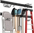 Garage Tool Storage Rack, Heavy Duty Garage Storage Organizer Rack System Wall Mounted Tool with 12 double hooks, 4 rails Garden Tool Rack