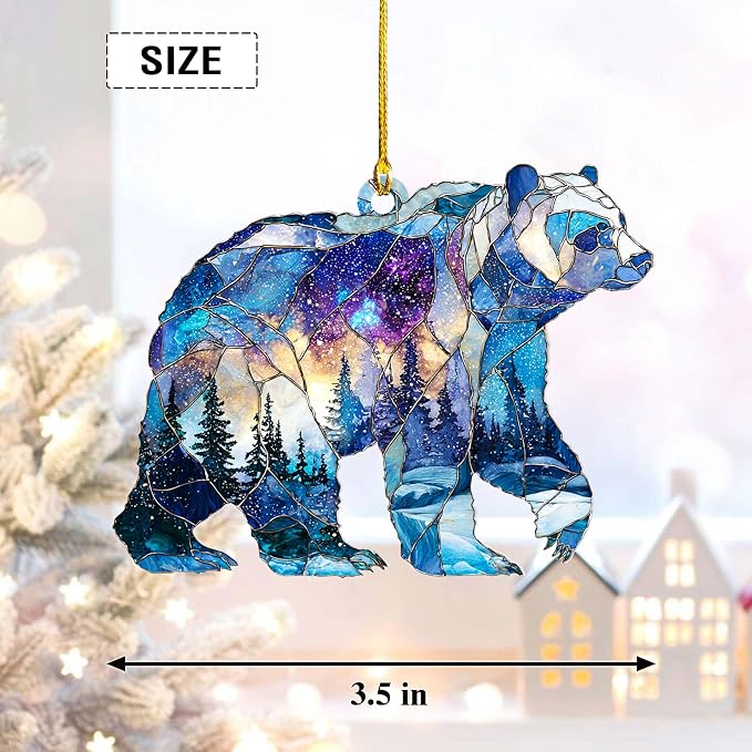 Bear Christmas Ornament, Faux Stained Glass Bear Acrylic Hanging Decoration - Image 3