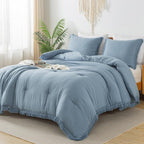 Andency Grayish Blue Comforter Set King Size, 3 Pieces Boho Tassel Lightweight by Andency