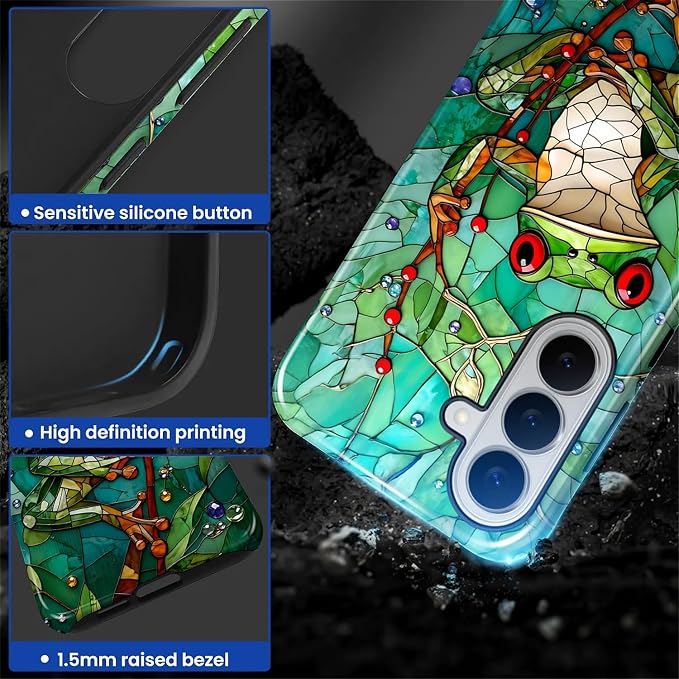 for Samsung Galaxy S26+ Case, Frog Stained Glass Pattern Glossy 2 in 1 - Image 3